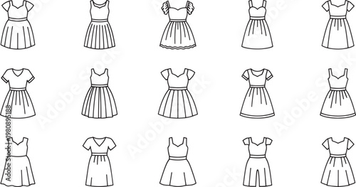 Black and white of twelve different dress with floral and geometric patterns dress twelve dresses
