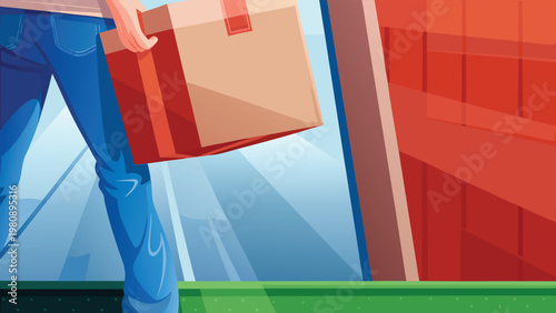 Customer Carrying tv Scene Vector Illustration of