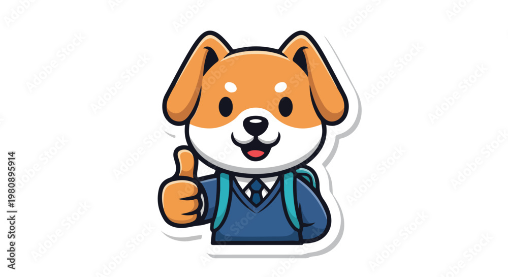 Fototapeta premium Dog Student Thumbs Up Mascot Sticker Flat Vector Cute Character