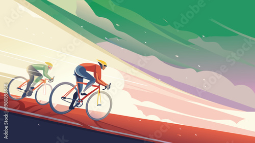 Cycling Race Speed Scene Vector Illustration of c