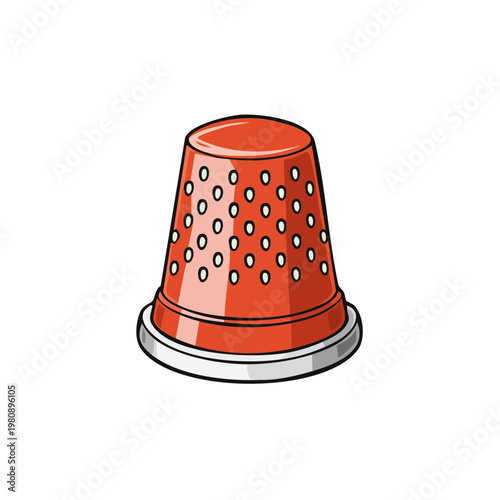 Bright Orange Sewing Thimble With Metal Band and Perforated Design