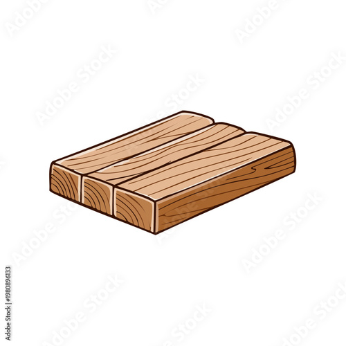 Illustration of a wooden raft made of three planks tied together with a simple design