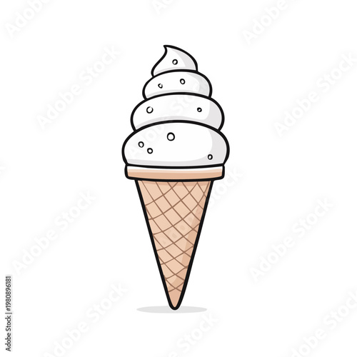 Soft serve ice cream cone with vanilla flavor and crunchy waffle cone