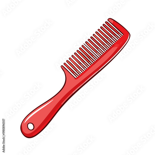 Classic Red Plastic Hair Comb with Handle and Teeth for Styling and Grooming
