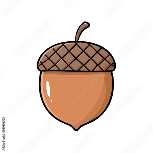 Simple Cartoon Illustration of a Brown Acorn with a Textured Cap