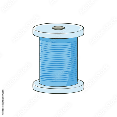 Illustration of a light blue thread spool with a hole on top and bottom rims