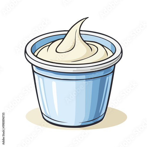 Illustration of a single serving container filled with creamy dairy product like yogurt or sour cream