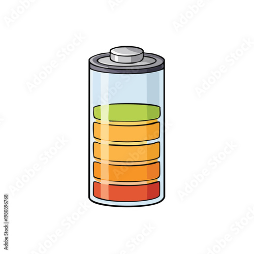 Fully charged battery icon with colorful levels indicating power status