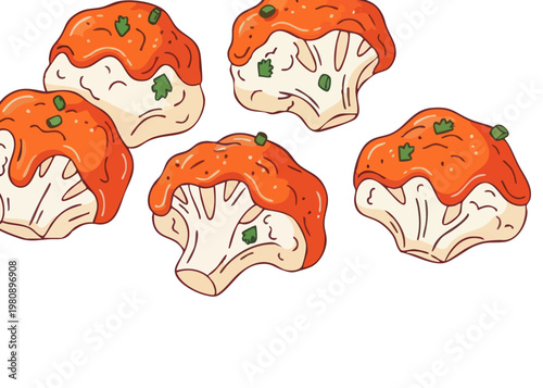 A plate of sushi rolls with salmon and herbs.