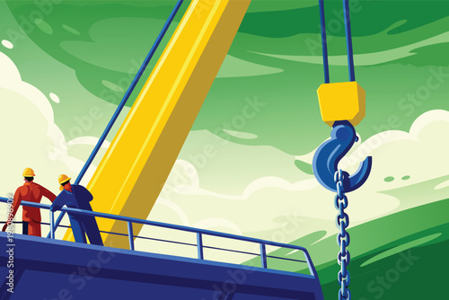 Dock Crane Maintenance Scene Vector Illustration