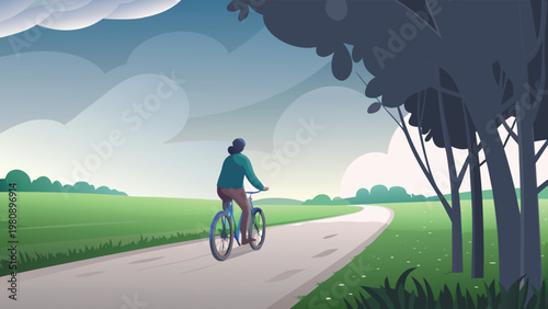 Cycling Through Countryside Scene Vector Illustra