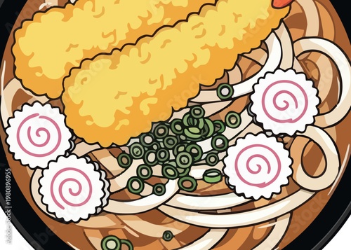 Delicious bowl of udon noodles with tempura.