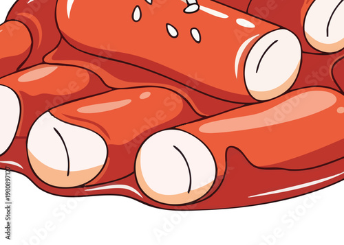 A plate of grilled sausages with sauce.