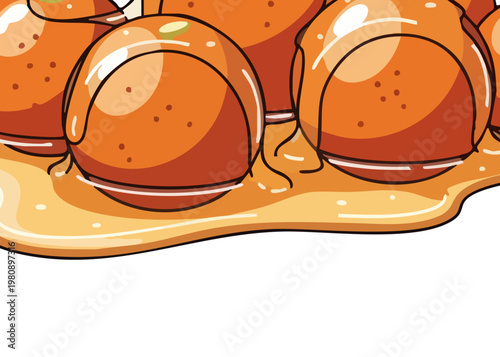 A plate of glazed meatballs on a white background.