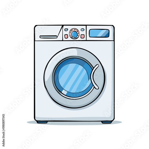 Modern Front Load Washing Machine with Blue Glass Door and Control Panel