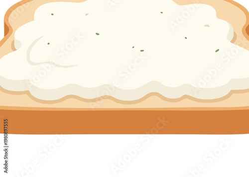 a slice of bread with cream cheese.