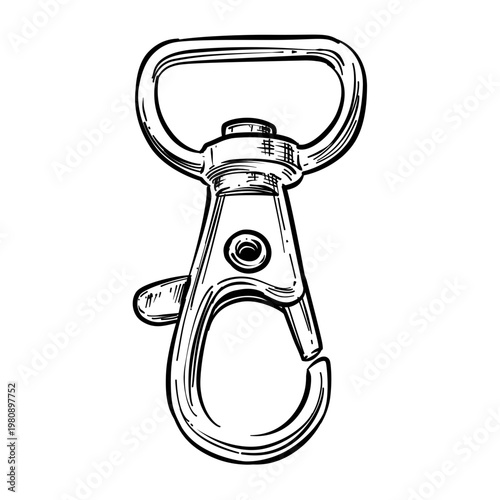 metal swivel clasp lanyard snap hook vector line art hand drawn illustration