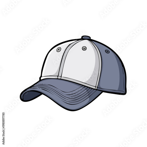 Classic baseball cap with curved brim and two-tone panels in gray and white