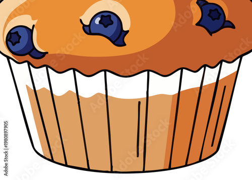 A cartoon blueberry muffin on white background.