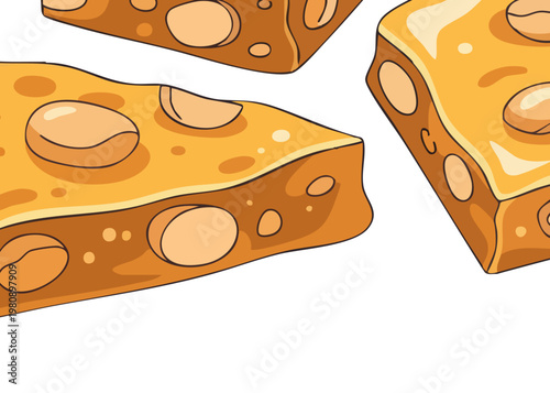 A cartoon illustration of peanut brittle candy.