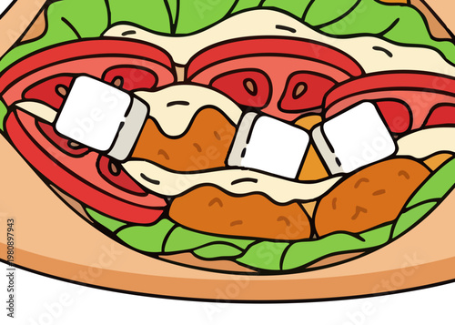A cartoon illustration of a chicken sandwich.