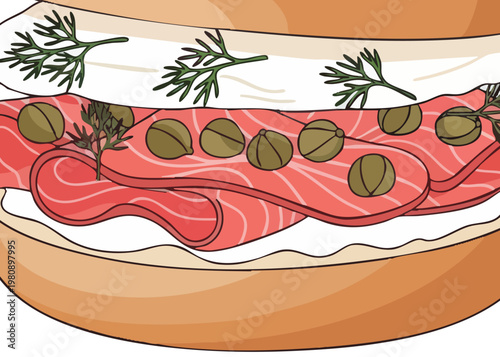 Delicious sandwich with cured meat and herbs.