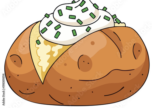 A cartoon baked potato with toppings.