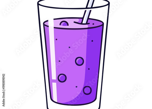 A glass of purple fizzy drink.
