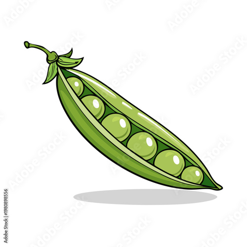 Vibrant illustration of a fresh green pea pod filled with ripe peas