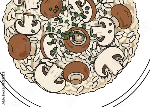 Delicious plate of rice and mushrooms.