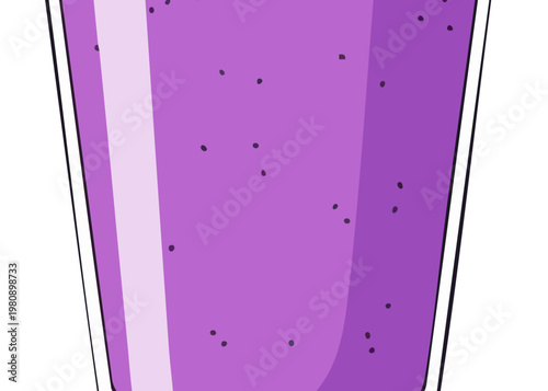 A glass of purple smoothie with seeds.