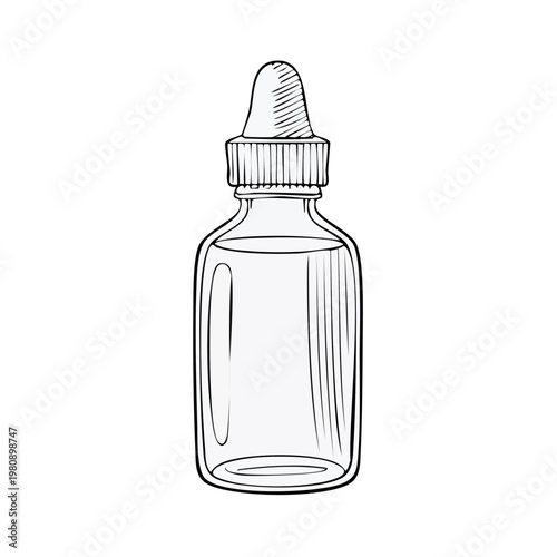 Hand Drawn Sketch of a Glass Dropper Bottle with Liquid Inside