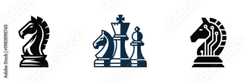 Collection of chess pieces icons including knight and king