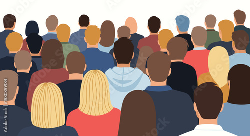 Back view of a large and diverse crowd of people standing together representing an audience, public gathering, or community event.