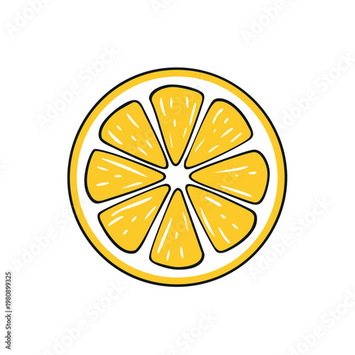 Vibrant yellow lemon slice graphic art with segmented juicy pulp illustration