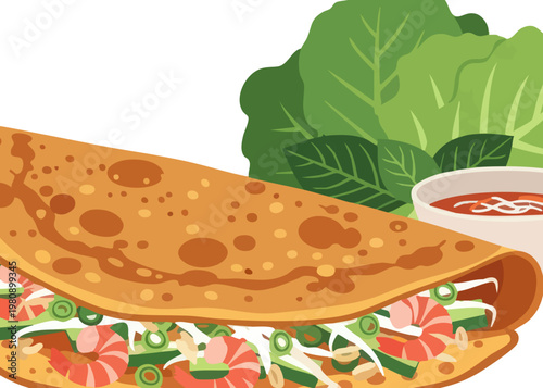 Delicious vegetable dosa with sauce.