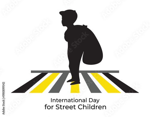 The International Day for Street Children vector, illustration. Zebra crossing and street kid with bag design. April 12th.