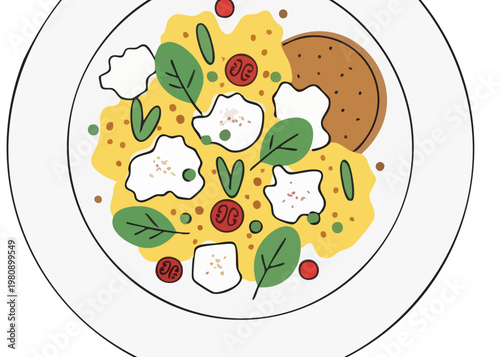 Delicious plate of ravioli with herbs.