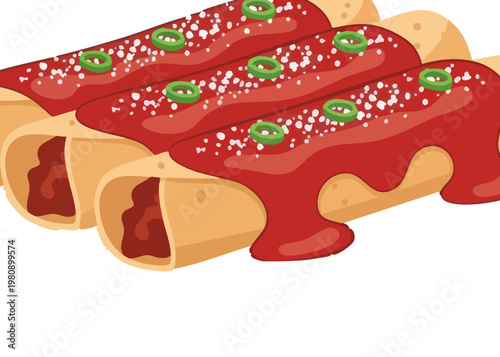 A plate of delicious enchiladas with sauce.