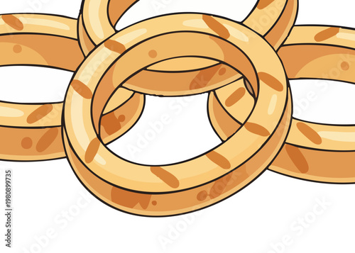 A delicious bunch of golden pretzels.