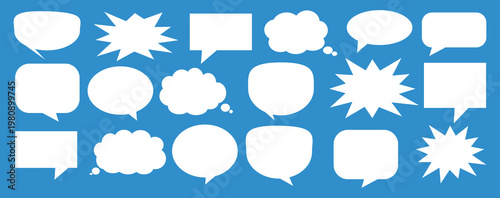 A set of chat box designs for comments on social media or comics. Vector designs of speech bubbles, text boxes, and conversation chat columns in comics.	
