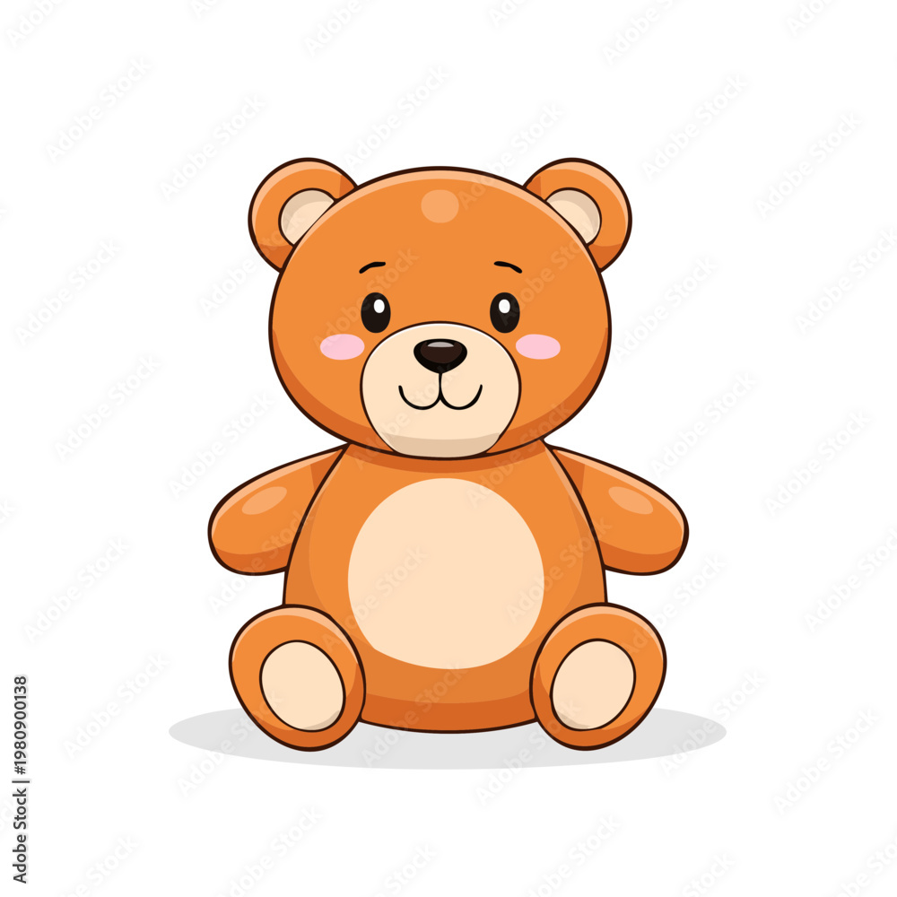 Fototapeta premium Adorable cartoon brown teddy bear sitting and smiling with soft features