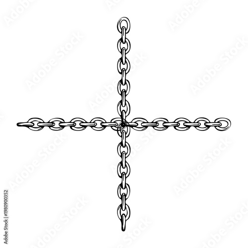 Isolated shiny steel metal chain links forming a strong iron connection for security and safety on a white background