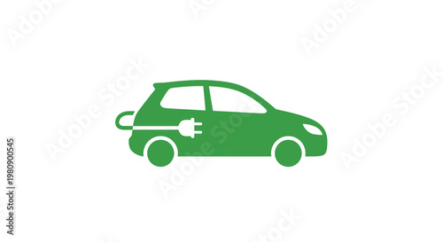 Green Electric Car Side View.