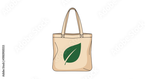Beige Handbag with Green Leaf Design.
