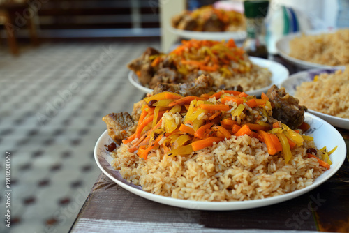 Uzbek Beef plov. Bukhara, Uzbekistan