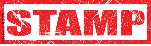 A distressed red rectangular stamp displaying the word stamp in bold capital letters