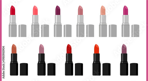 Collection of vibrant lipstick tubes in various shades and finishes