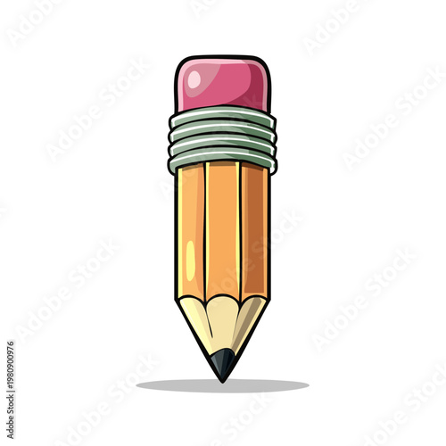 Cartoon yellow pencil with pink eraser illustration