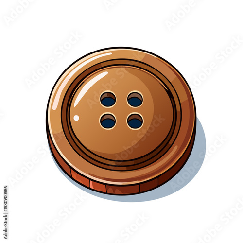 Round Wooden Button With Four Holes and Textured Surface